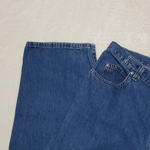 VINTAGE 90s Lee Riveted Dark Wash Wide Leg High Rise Skater Loose Fit Jeans - Picture 7 of 13